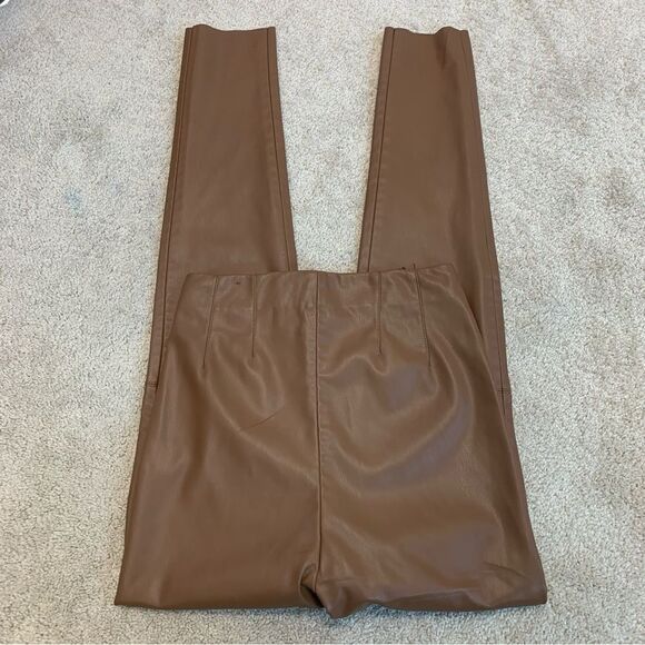 Zara camel brown faux leather high waisted vegan leggings Sz S NWOT - Picture 4 of 12